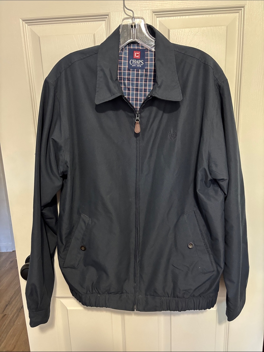 Chaps Men's Navy Blue harrignton-Style Windbreaer Full Zip Front Point Collar - Picture 5 of 5